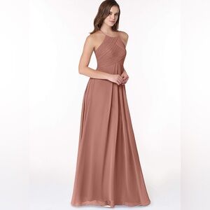 Azazie Ginger A-Line Halter Pleated Chiffon Dress